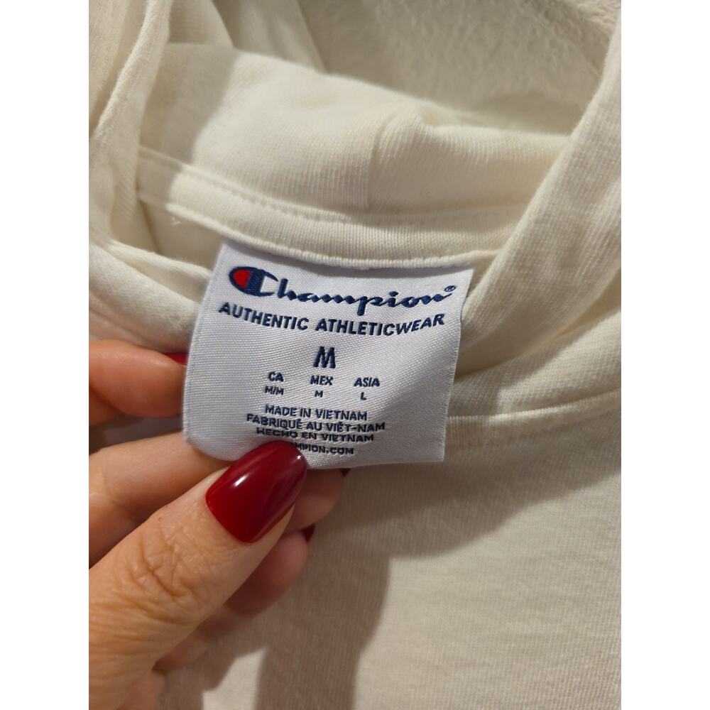 Champion Spellout Hoodie Womens Sz M 100% Cotton Lightweight Logo Pullover White - Picture 4 of 8